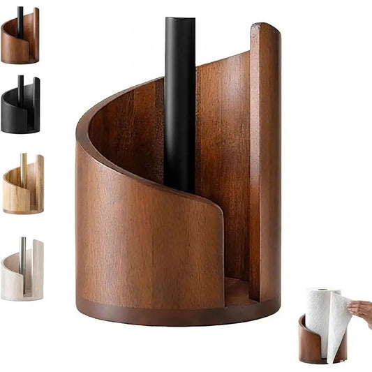 Discover the Beige Wood Paper Towel Holder, crafted from premium mango wood for stability and large capacity, perfect for kitchens—upgrade your space today!