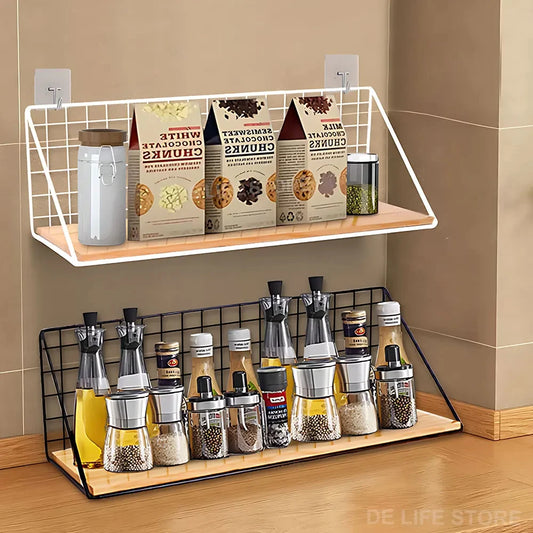 Elevate your kitchen with our Wooden Spice Rack Wall Mounted Kitchen Organizer, perfect for hanging spice jars and enhancing wall decor.