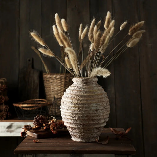 Elevate your home decor with the Retro Nostalgic Rough Clay Pottery Vase, a 21.5CM high vintage handmade style piece perfect for any room.
