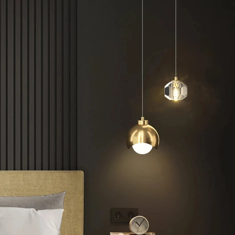 Enhance your space with the Nordic Luxury Crystal LED Chandelier Double Head Long Line Hanging Lamp For Home Decor Restaurant Bar Bedroom Pendant Lights.
