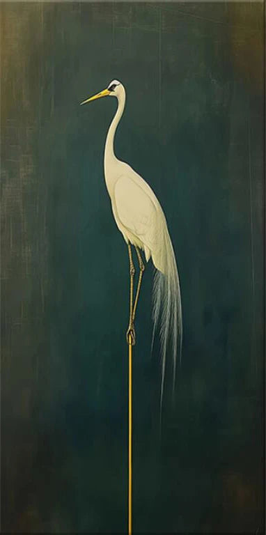 Egret On Green Wall Art Canvas