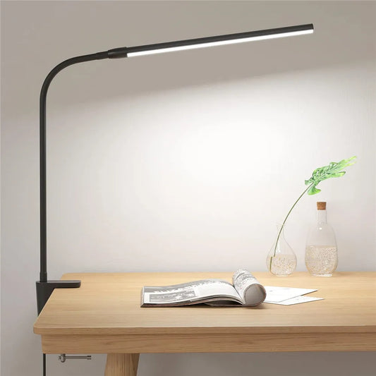 LED Desk Lamp With Clamp delivers eye-care brightness, 3 color modes, 10 brightness levels, and a flexible gooseneck to boost focus for crafts! - shop now.