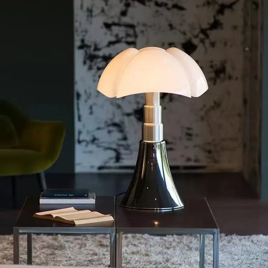 Bauhaus Table Lamp Bat Bloom offers Italian vintage elegance with frosted glass shade, touch control, and chic metal base—enrich your space; buy now today!!!