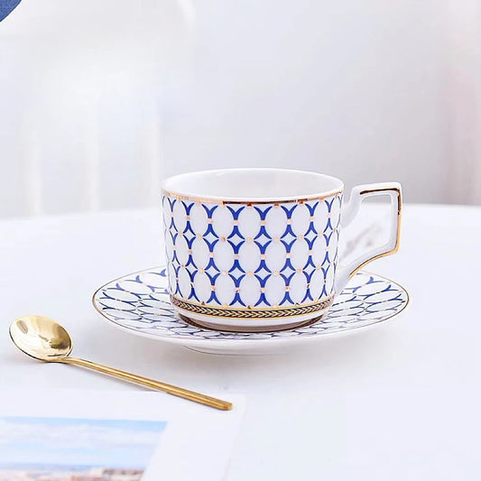 Discover the New Ceramic Blue Coffee Cup Set, a stylish and luxurious afternoon tea cup set perfect for elegant entertaining in a gift box.