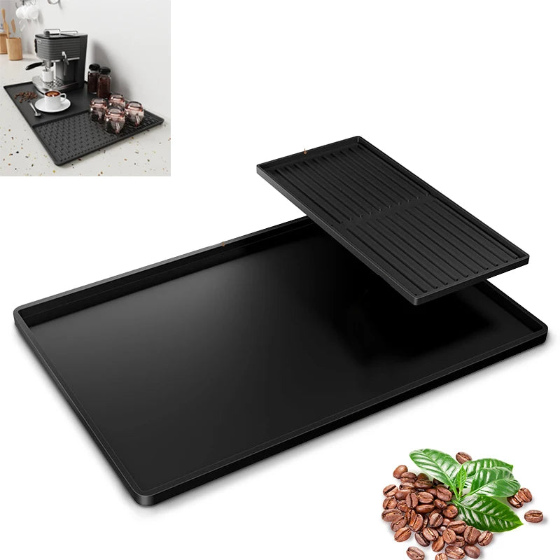 Coffee Machine Mat, 2in1 tray with drain pad and insulation protection that catches spills, protects surfaces, and doubles as a fruits tray—shop now today.