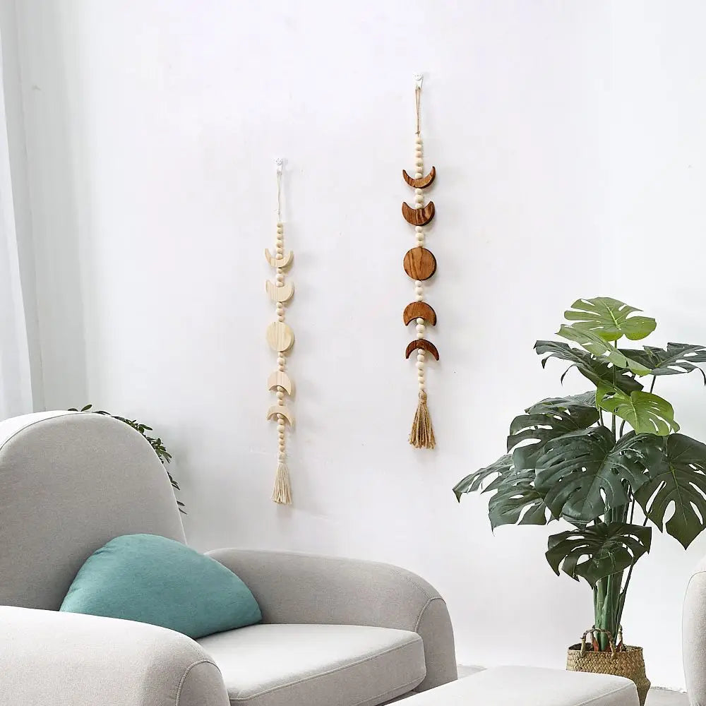 Moon Phase Wood Wall Decor Beaded Tassels | MoonPhase – The Living Plus