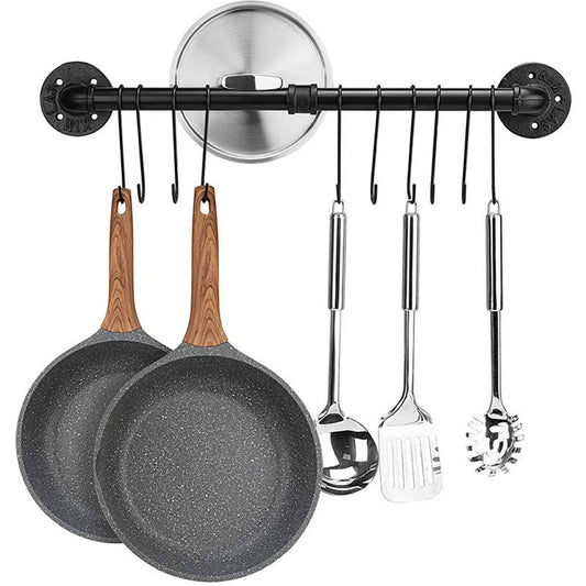 Heavy Duty Wall Kitchen Utensil Rack keeps pots, lids, and utensils organized with 10 sturdy hooks; install easily and upgrade your kitchen—Shop now.