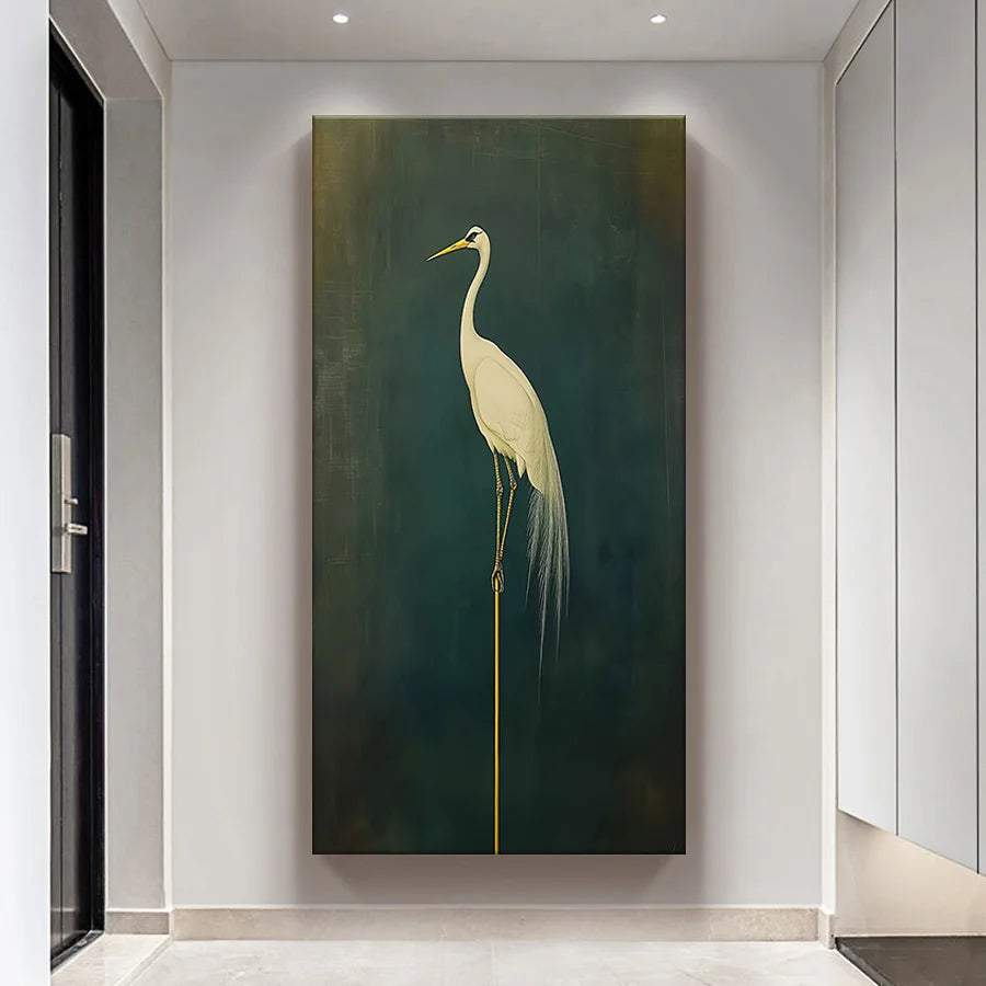 Egret On Green Wall Art Canvas White egret on green backdrop wall art canvas adds naturalistic charm to each room elevates mood and style shop now.