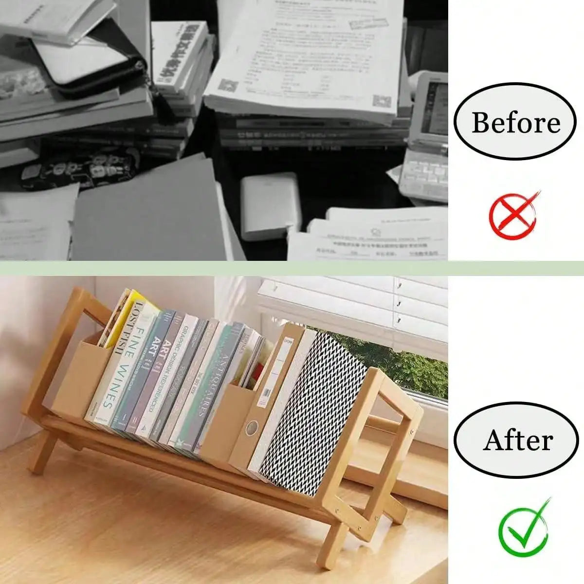 Bamboo Bookshelf Storage Organizer