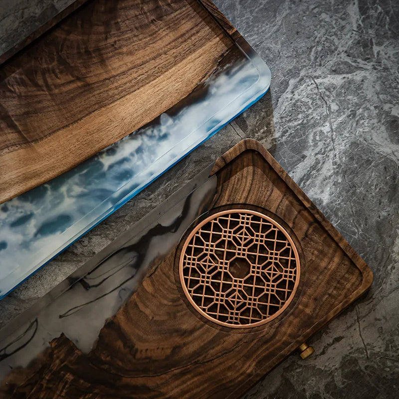 Walnut Resin Tea Tray Holder