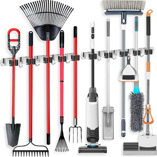 Stainless Steel Mop Holder wall-mounted ergonomic organizer for mops, brooms and tools; rust-resistant steel keeps spaces tidy and ready for use, shop now.