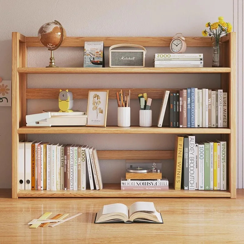 Solid Wood Desktop Bookshelf Storage