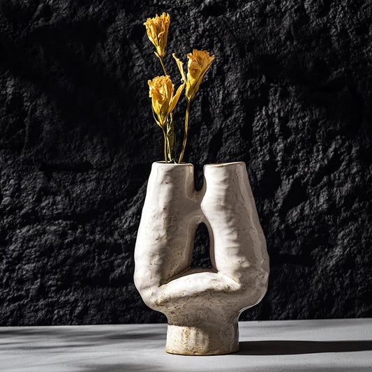 Elevate your decor with the Double Mouth Ceramic Vase, a stunning piece perfect for dried flowers and a touch of Nordic Boho style.