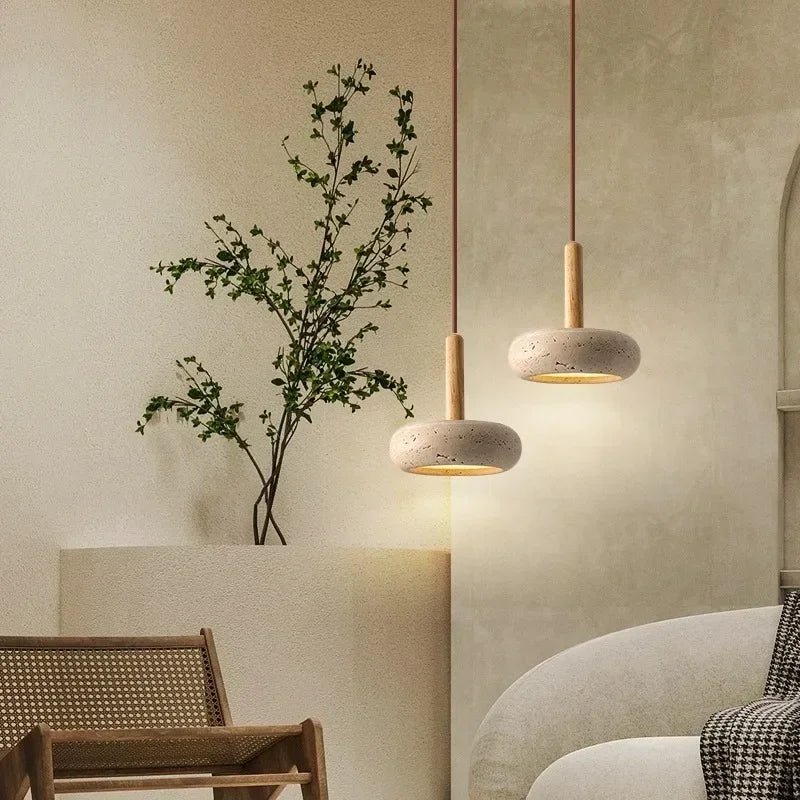 Small Travertine Bedside Pendant Light