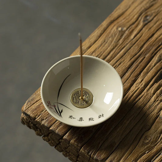 Handmade ceramic line incense burner for agarwood and sandalwood - stylish household tea-room plate and insert creating a serene incense path.