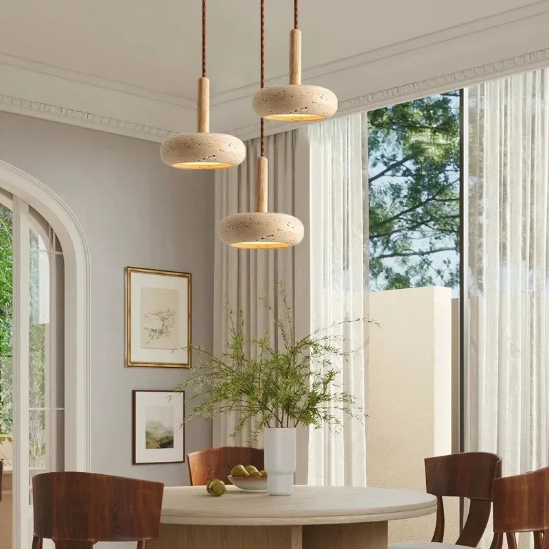 Small Travertine Bedside Pendant Light