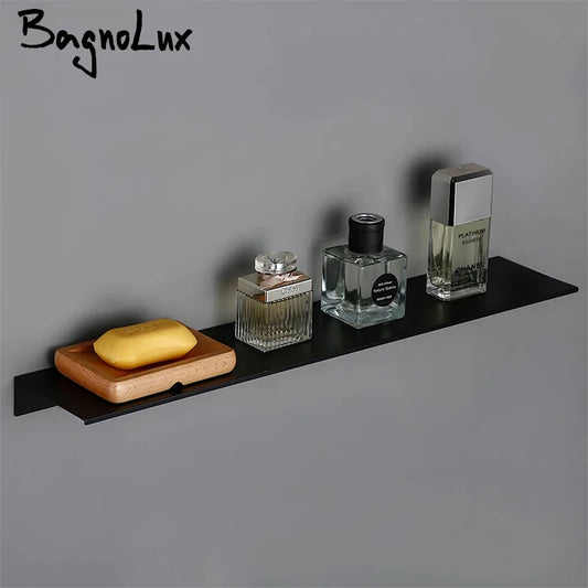 Maximize space with the Black White Aluminum Alloy Wall-Mounted Kitchen Shower Room Bedroom Device Bathroom Accessories Organizer Shelf, perfect for reducing clutter.