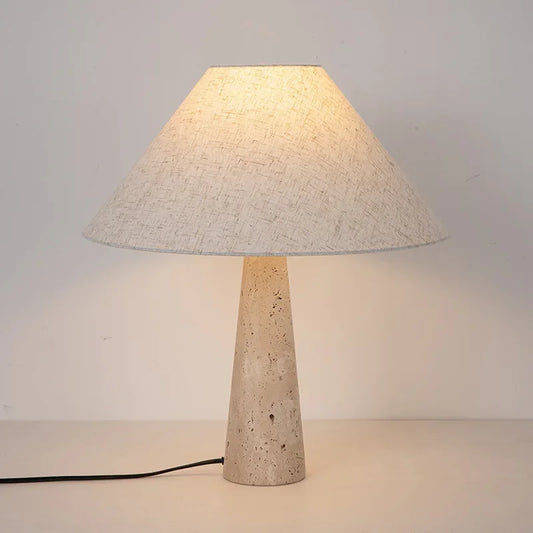 Yellow Travertine Fabric Art Table Lamp brings warm Wabi Sabi Japanese ambiance with fabric shade and LED efficiency for cozy spaces for lounge - shop now.
