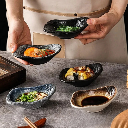 Retro Ceramic Soy Sauce Dish enhances sushi nights with a durable ceramic dip bowl for sauces and sides, adding vintage charm to meals—order yours today!!!