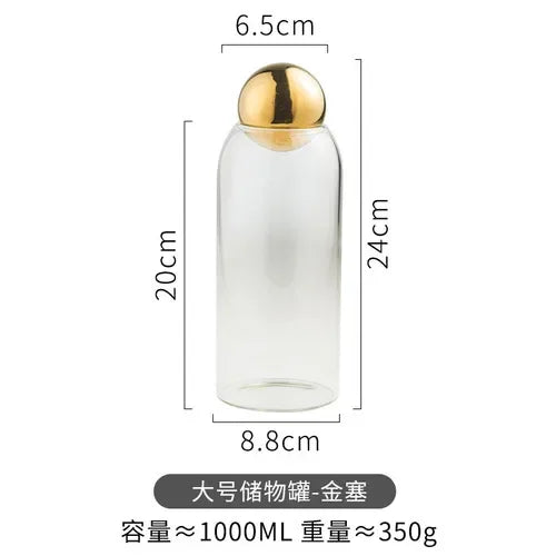 Golden Cork Glass Storage Jar