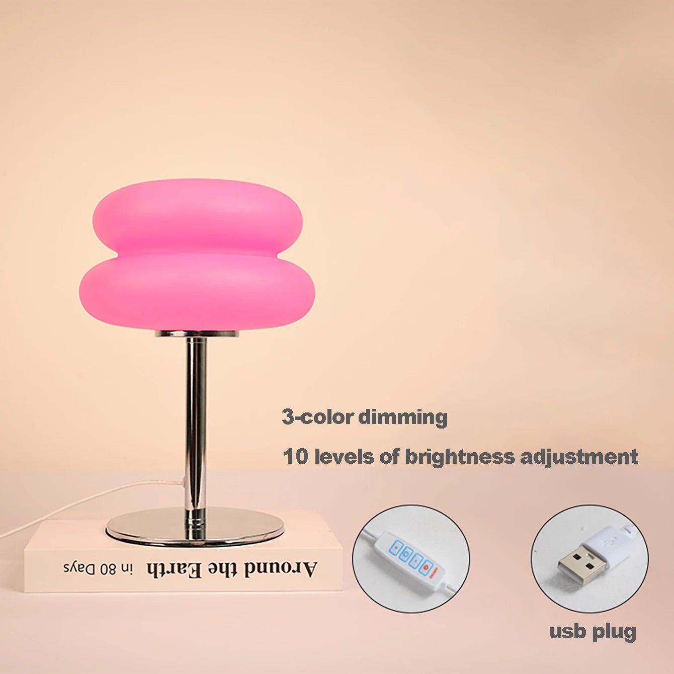 Cream Plastic Table Lamp USB