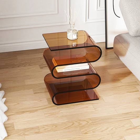 Acrylic Side Table delivers S-Shaped minimalist luxury with storage for living rooms and bedrooms in 5 colors, Shop the look today right now!
