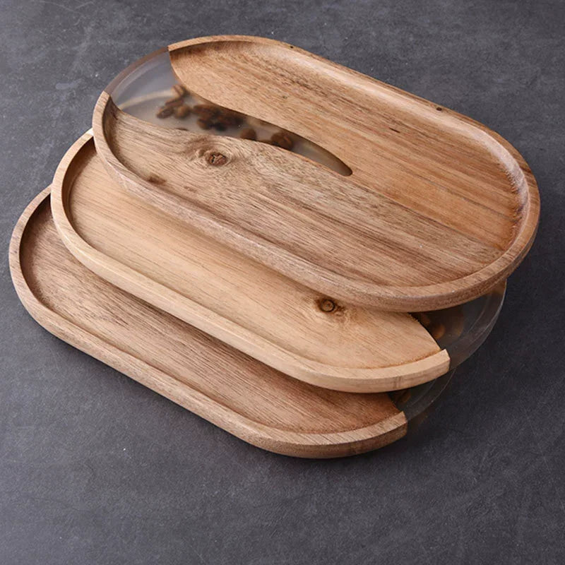 Acacia Wood Resin Artisan Serving Tray