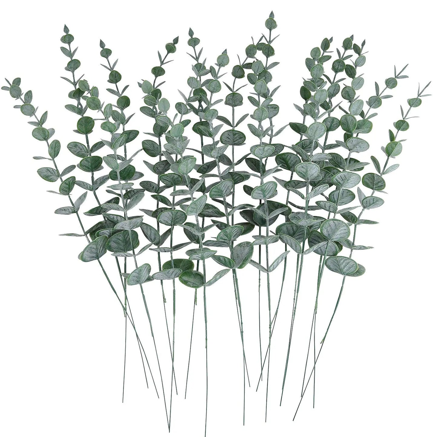 Set of 10 artificial 38cm eucalyptus leaf branches—realistic, versatile greenery for DIY bouquets, wreaths, centerpieces and wedding or home décor.