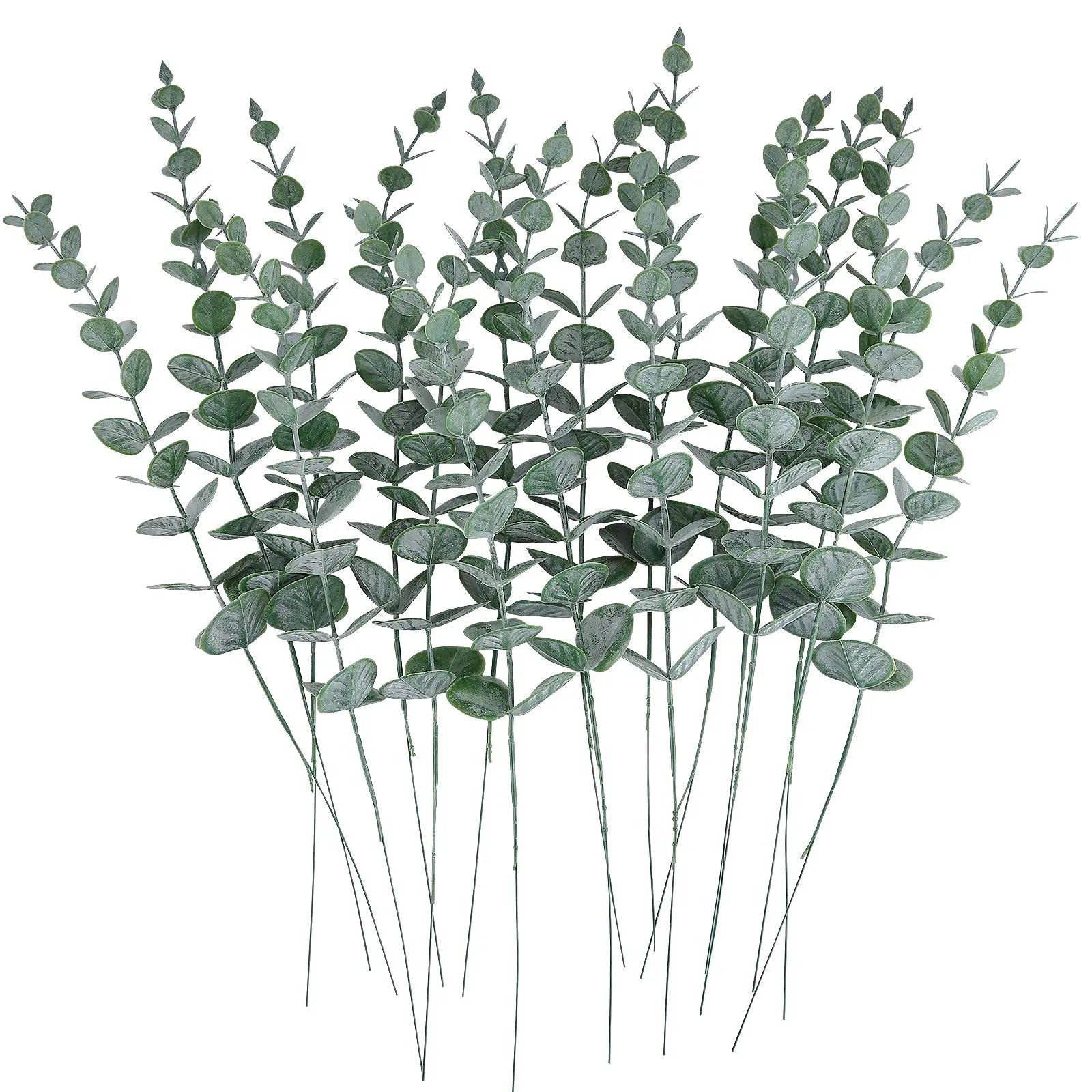 Set of 10 artificial 38cm eucalyptus leaf branches—realistic, versatile greenery for DIY bouquets, wreaths, centerpieces and wedding or home décor.