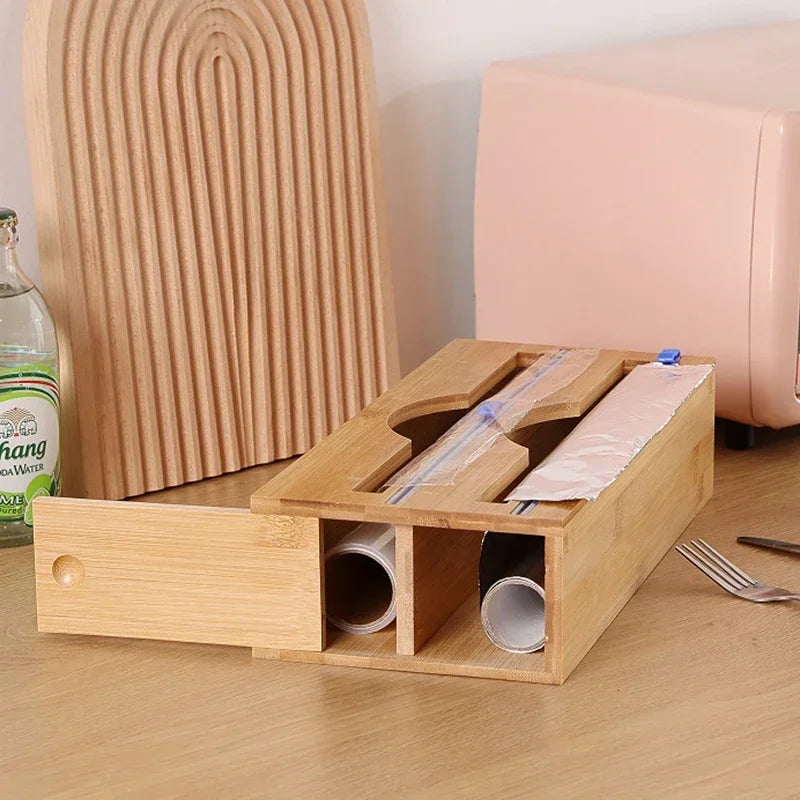 Bamboo Kitchen Organizer Cutter Box