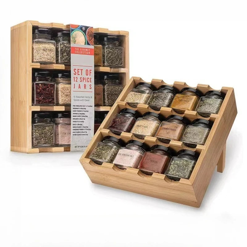 Handcrafted Wood Kitchen Organizer delivers a 12-grid spice rack and multi-function storage for jars and essentials for shelf access—Shop now.