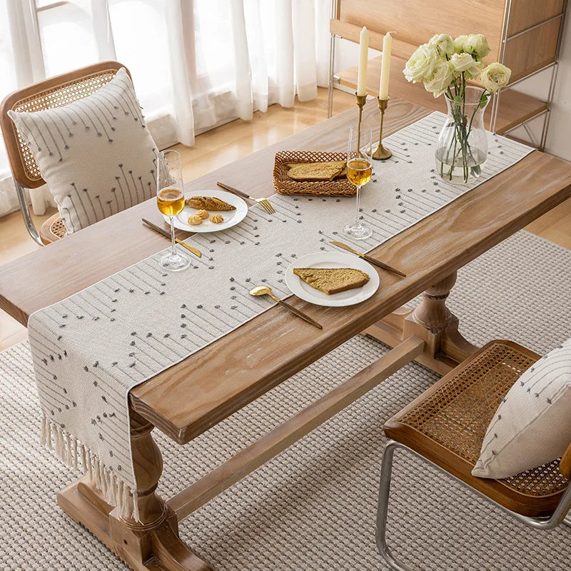 Natural Linen Tassel Table Runner