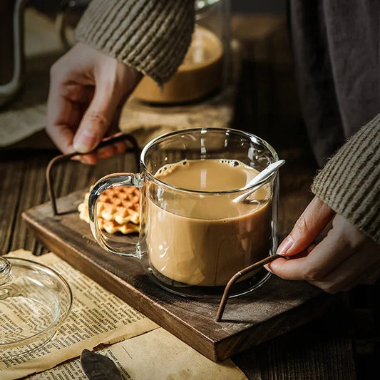 Double Walled Glass Mugs insulation offer retro Soviet charm, 380ml/500ml capacity for hot coffee or cold drinks, a stylish, durable choice- shop now.