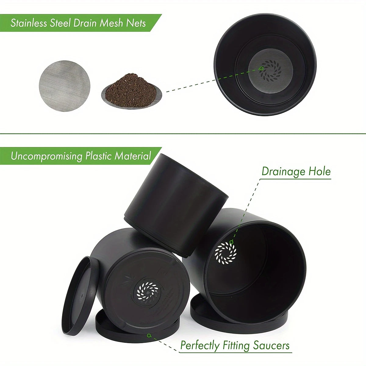 3 Plastic Planter Pots