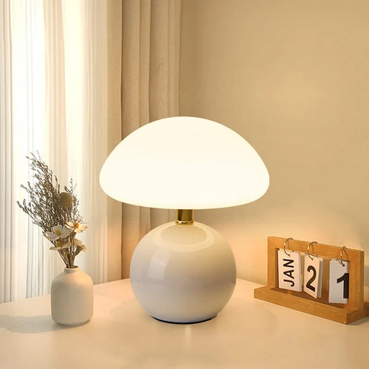 Mushroom Table Lamp delivers LED light with ceramic eye-protection design, adding bedroom decor for living rooms and desks—Shop now to brighten your space.