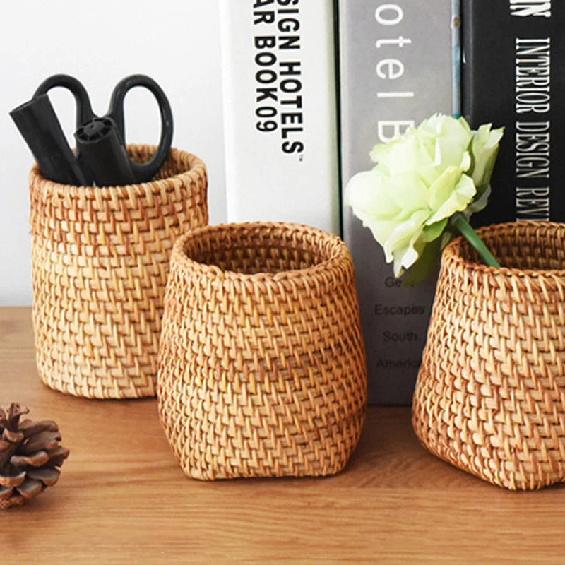 Handmade Woven Rattan Pen Holder
