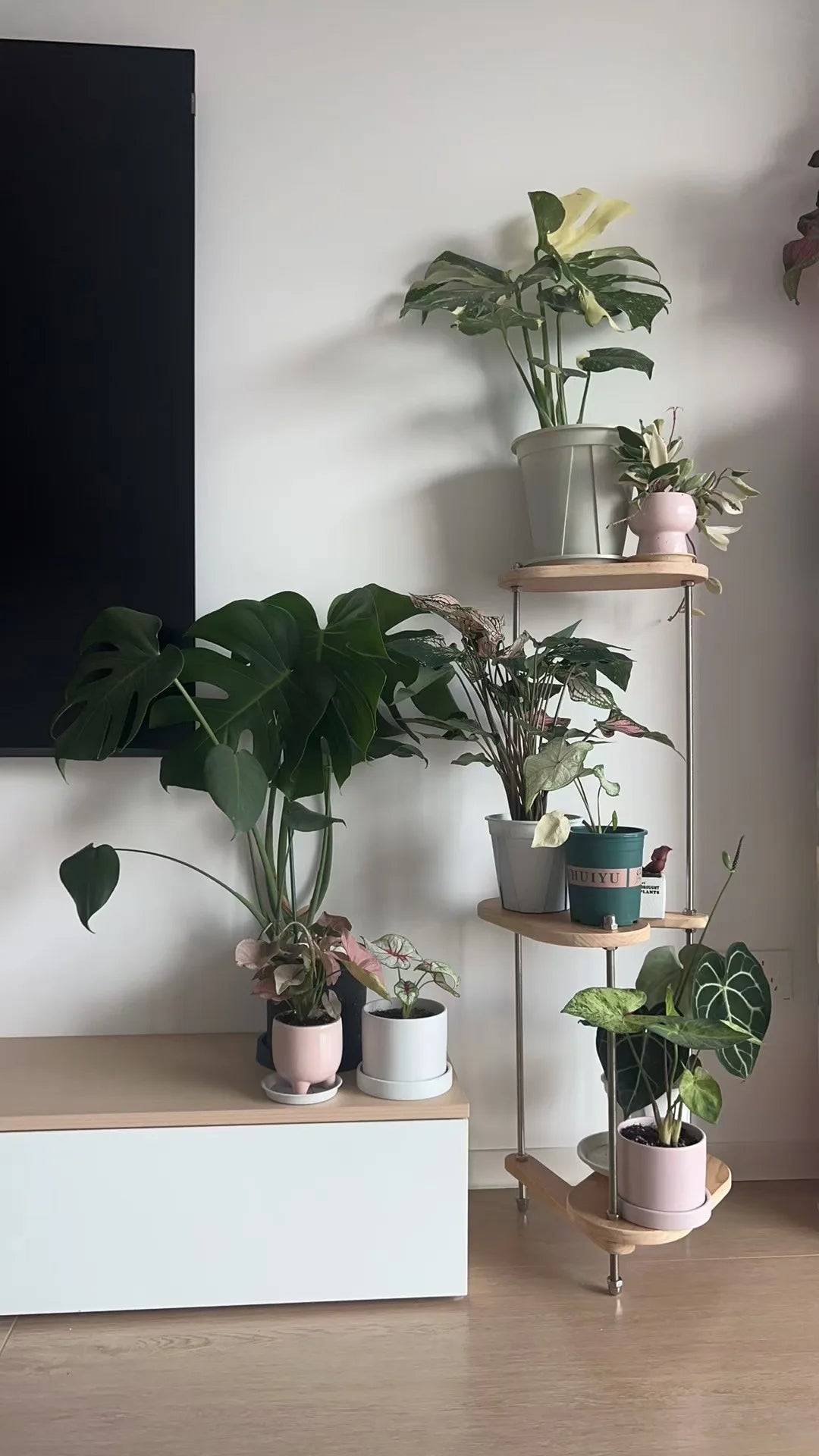 Solid Wood Geometric Plant Stand