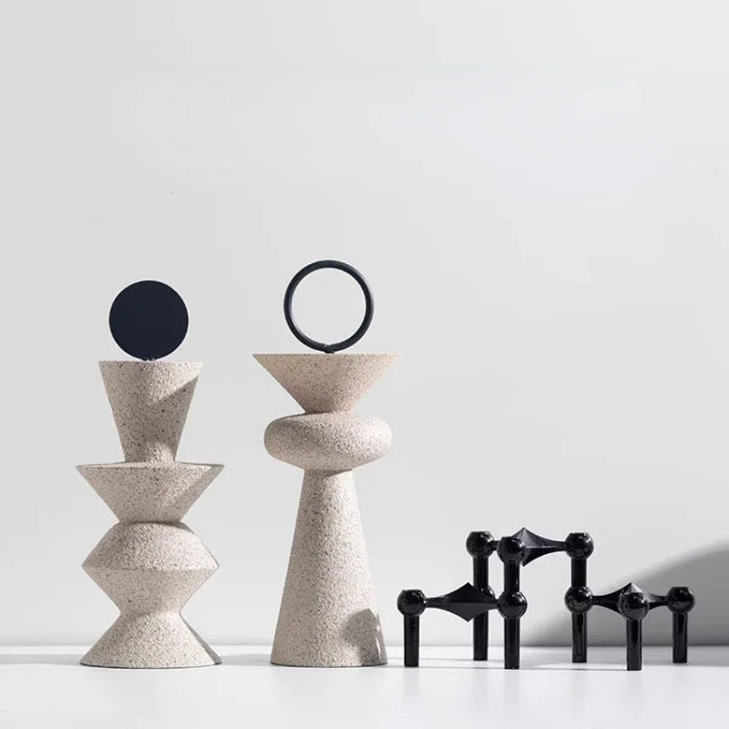 Modern Abstract Geometric Sandstone Statue