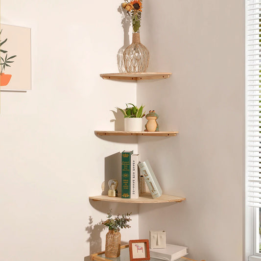 Elevate your space with our Wall Corner Shelves Wood Floating Wall Shelf, perfect for any room to display decor and maximize storage.