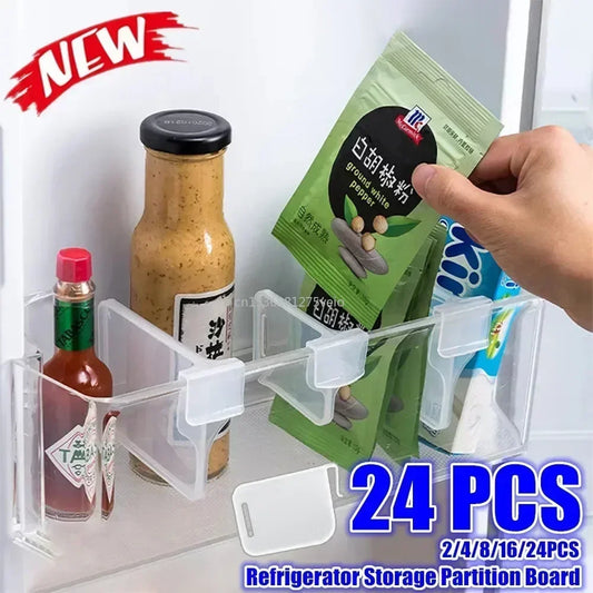 Premium Refrigerator Organizer Expandable Divider keeps bottles cans and snacks neatly separated with adjustable clips organize your fridge today buy now!!