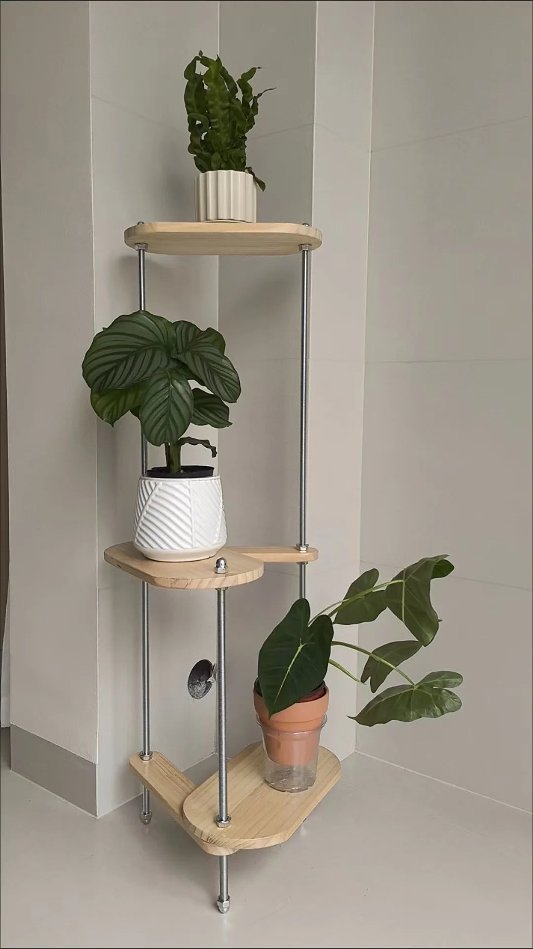 Solid Wood Geometric Plant Stand