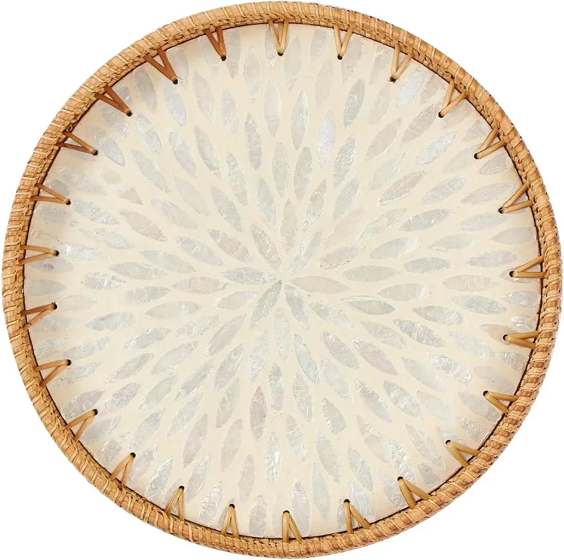 Round Rattan Tray With Pearl Inlay For Coffee And Fruit
