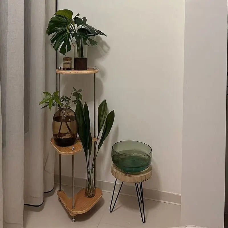 Solid Wood Geometric Plant Stand