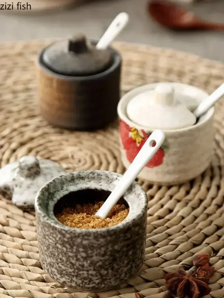 Ceramic Seasoning Jars organize salt, pepper, and spices in retrostyle, keeping your kitchen neat and accessible for quick use—order yours today, Shop now.