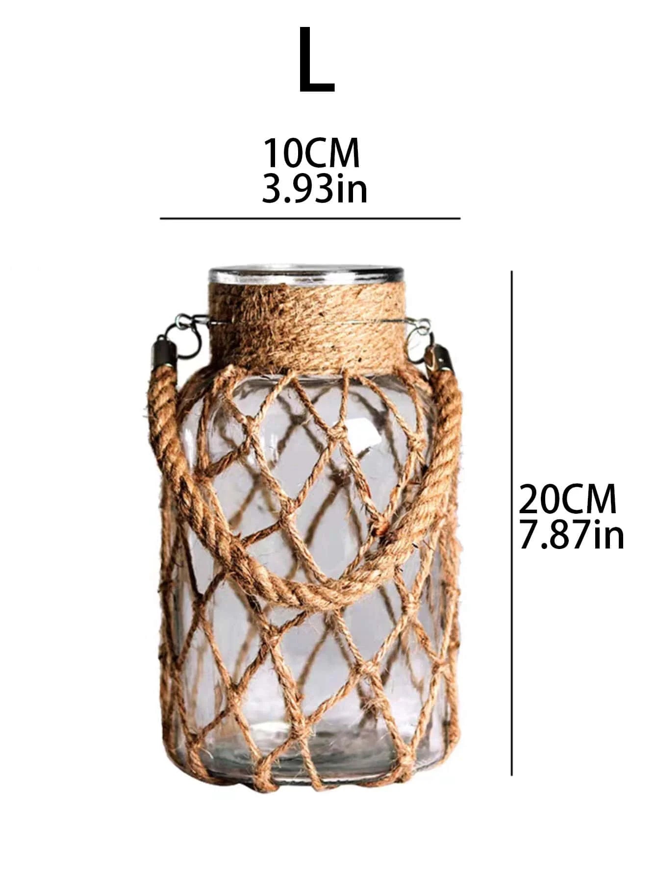 Rustic Hanging Glass Vase with Hemp Rope