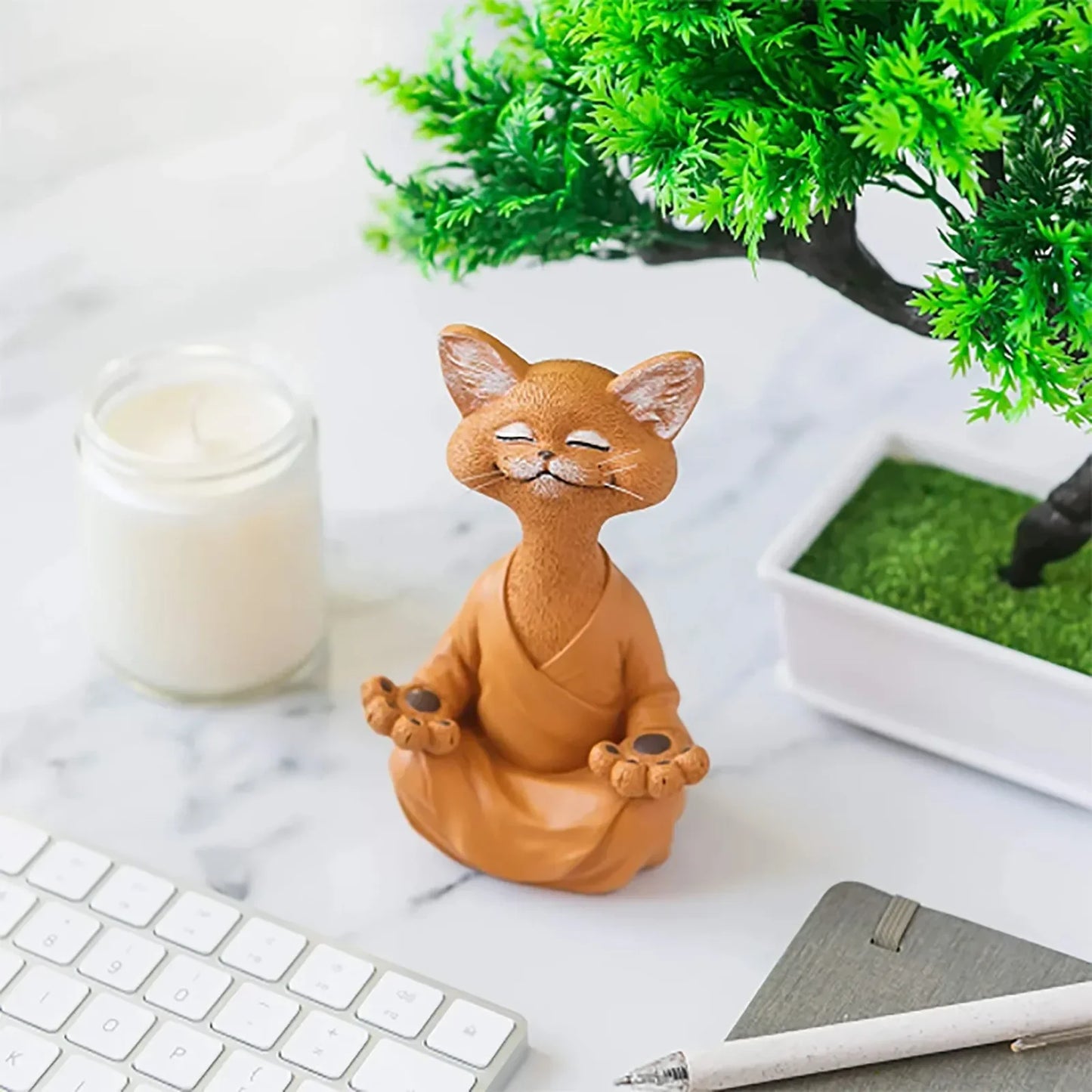 Whimsical Meditating Buddha Cat Figurine