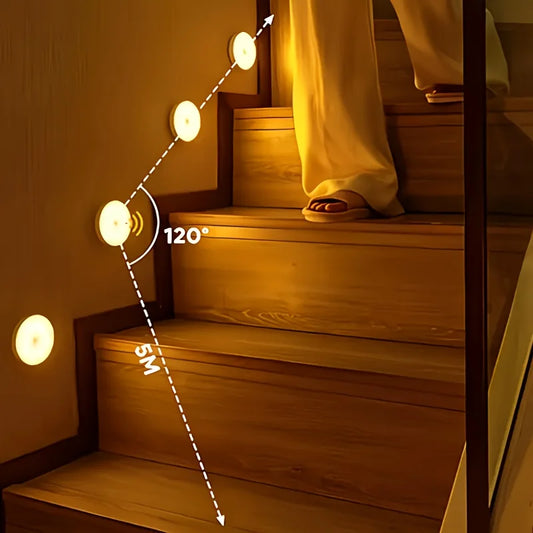 Magnetic Night Light Motion Sensor, 5-pack with 8 LEDs, round and versatile for hallways and closets and rooms, provides hands-free illumination, shop now!