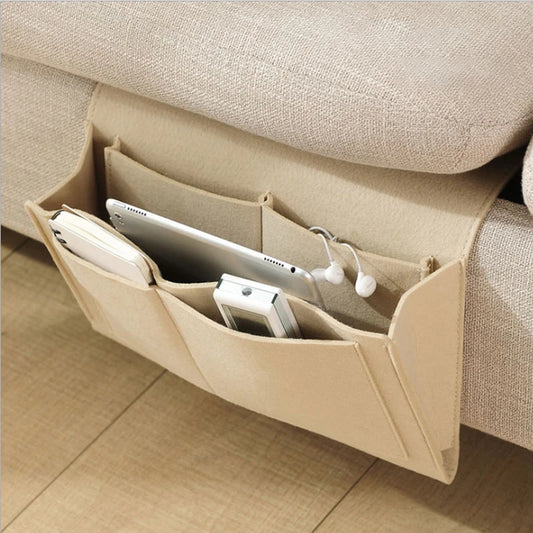 Felt Bedside Storage Caddy keeps remotes, keys, and daily essentials organized in a durable, compact bedside organizer in multiple colors on desk—shop now!