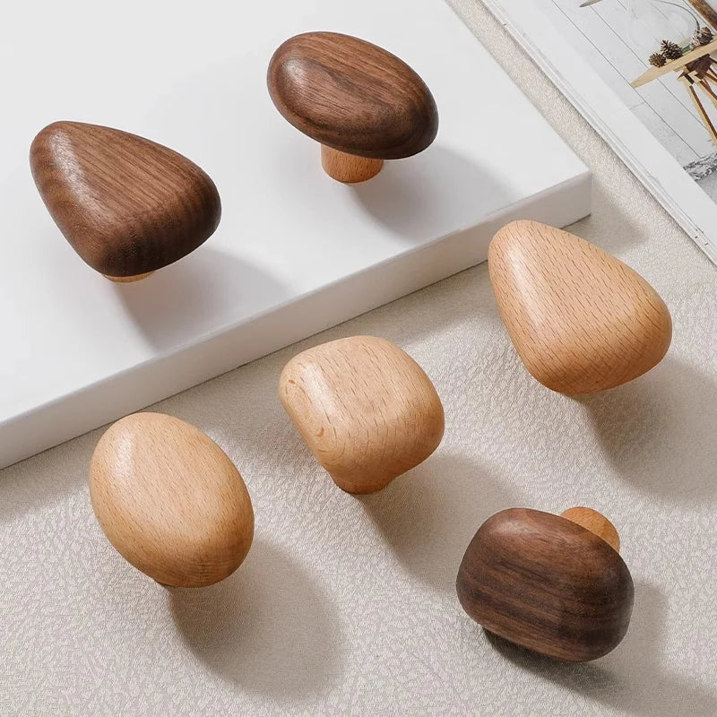 Wooden Cabinet Door Handles with cartoon pebble pulls add natural charm and simple wardrobe organization that kids love - shop now.