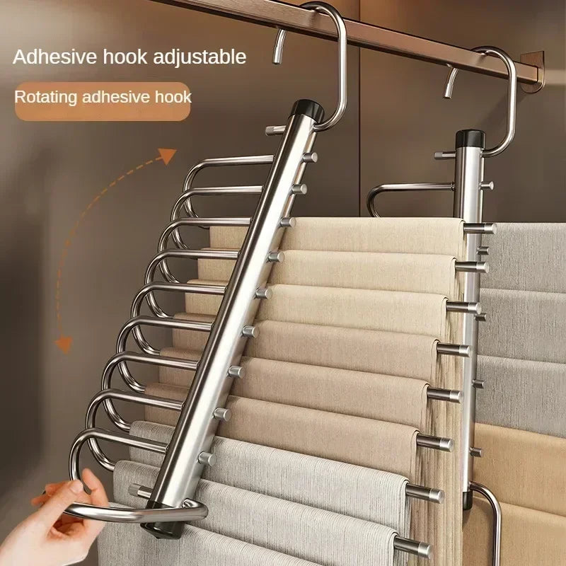 Discover the Industrial Strength Telescoping Pants Hangers for space-saving, durable stainless steel organization of pants, jeans, and scarves—upgrade your wardrobe today and maximize your closet efficiency!